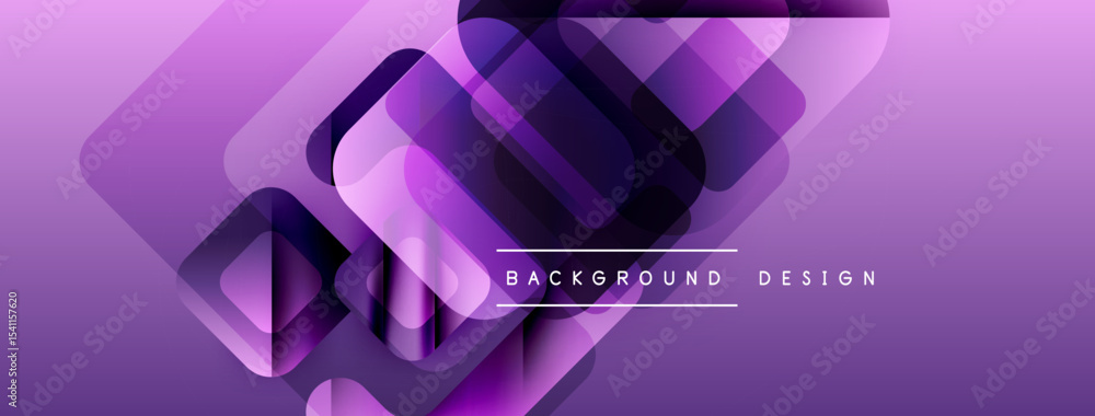 Poster Abstract purple gradient squares overlap creating modern background. Text reads background design. Simple, clean aesthetic.