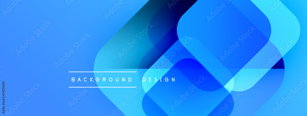 Poster Abstract blue background features overlapping rounded squares. Gradient shades create depth, modern design element. Simple text reads background design.