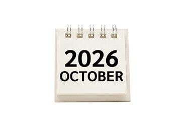 2026 OCT text on desk calendar with clipping path isolated on white background. 2026 October and...
