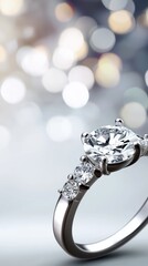 Sparkling Solitaire: A close-up shot showcases a captivating diamond ring, with a focus on its brilliant cut and the exquisite setting, a symbol of elegance and enduring love. Ai Image