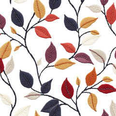 Obraz premium Embroidery leaf seamless pattern isolated on transparent background.