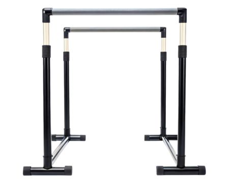 Adjustable parallel bars for home fitness workouts on a transparent background