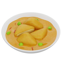 3D illustration of sambal pecel, an Indonesian dish with tofu and vegetables served with a flavorful spicy sauce, perfect for food visuals.