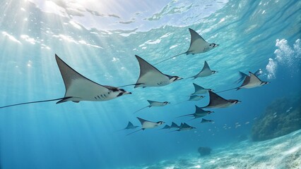 stingray-school-swimming-in-formation