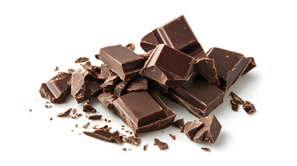 Broken Chocolate Bar Pieces Isolated on White