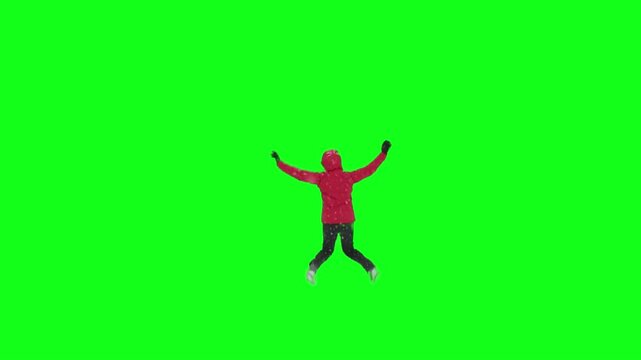 4K Video of Man Showing Happiness in Snow on Solid Green Screen Background - Joyful Winter