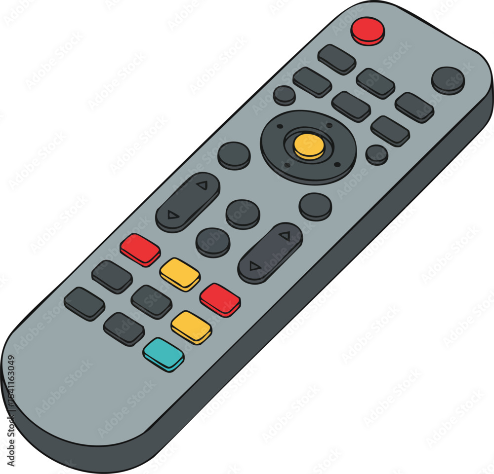 Aufkleber remote control device with multicolored buttons for electronic equipment operation vector illustrati