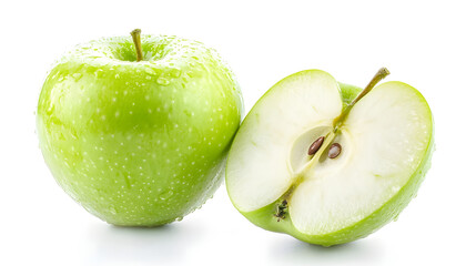Green Apple Sliced in Half Isolated on White