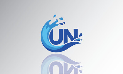 UN Wave Monogram Logo – Creative Splash Letter mark with Water Flow & Motion Effect for Fresh, Dynamic Branding & Aqua-Themed Identity Design
