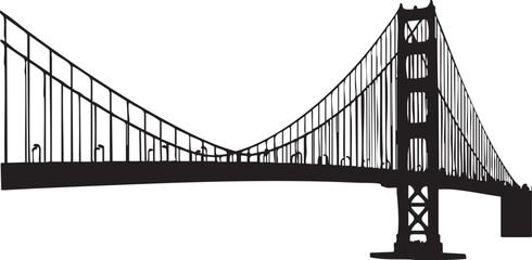 Fototapeta premium Silhouette of the Golden Gate Bridge, suspension details visible, isolated on white