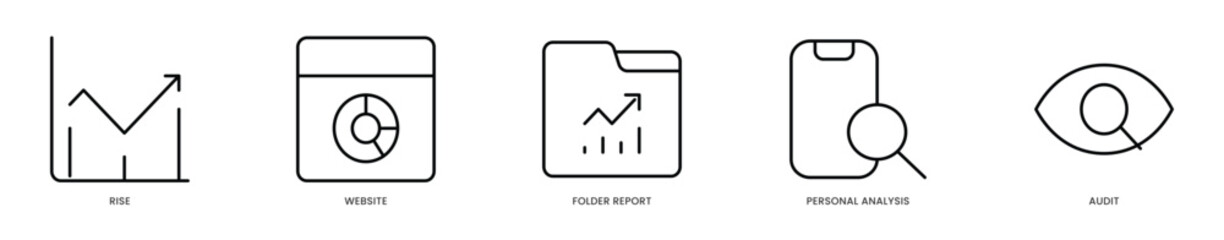 Editable Stroke Icons - Business Rise & Growth Concept  Website Analytics with Personal Audit Reports and Performance Folders