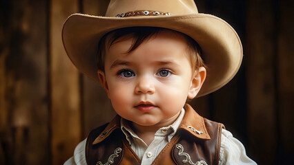 Portrait of a little boy wearing cowboy hat and western wear