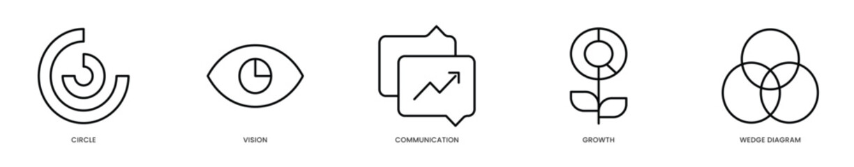 Editable Stroke Icons - Business Growth & Vision Communication Concept  Circular Diagram with Wedge Visualization for Organizational Development