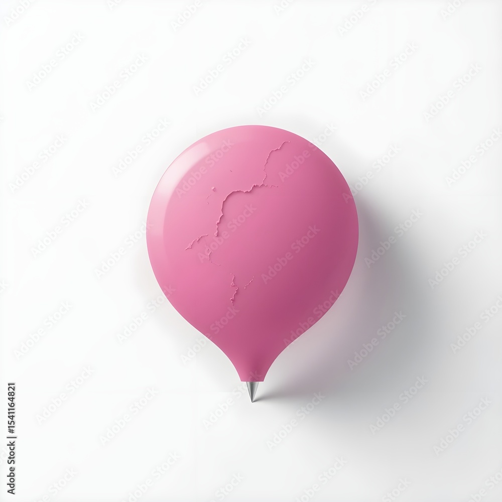 Poster a pink balloon with a metallic tip on a white surface with visible cracks and a subtle shadow cast