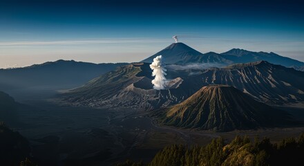 Fototapeta premium Volcano Eruption with Mountains Landscape