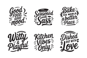 Fototapeta premium Kitchen Quote Typography Bundle – Fun Cooking and Baking Lettering Set