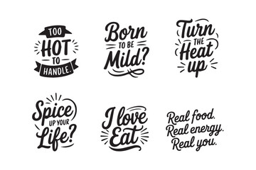 Food Quote Typography Bundle – Spicy and Tasty Lettering Clipart Set