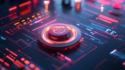 A hightech facial device amidst holographic, glowing schematics