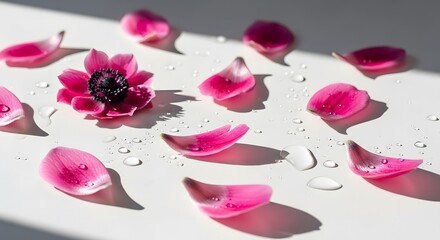 Delicate Pink Flower Petals Scattered on White Background