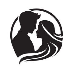 couple vector silhouette clip art logo design illustration. happy wedding, marriage ceremony, anniversary.