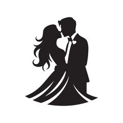 couple vector silhouette clip art logo design illustration. happy wedding, marriage ceremony, anniversary.