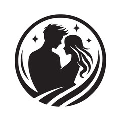 couple vector silhouette clip art logo design illustration. happy wedding, marriage ceremony, anniversary.