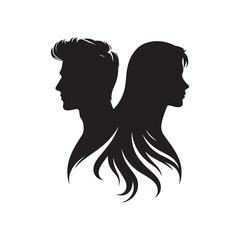 couple vector silhouette clip art logo design illustration. happy wedding, marriage ceremony, anniversary.