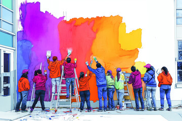 students repaint public school building