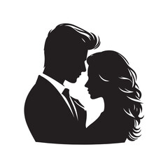 couple vector silhouette clip art logo design illustration. happy wedding, marriage ceremony, anniversary.