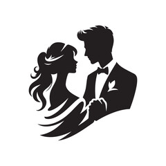 couple vector silhouette clip art logo design illustration. happy wedding, marriage ceremony, anniversary.