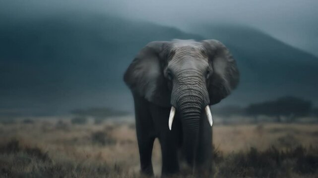 elephant walking on the savana