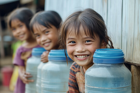 volunteers distribute clean water in rural villages
