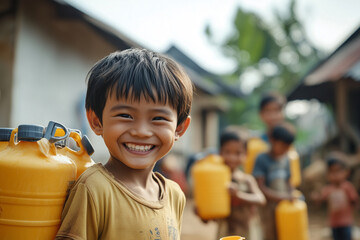 volunteers distribute clean water in rural villages