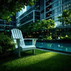 Tranquil white Adirondack chair in lush garden setting