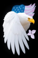 Obraz premium White American Eagle in Flight with Flag and Flowers