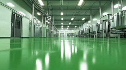An impeccably maintained food processing facility with a gleaming epoxy floor