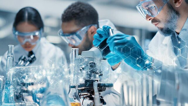 Scientist in the lab using microscope in research and development environment to discover new medical and healthcare breakthrough