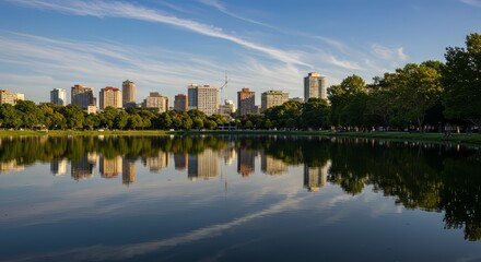 City Skyline Reflected in Water