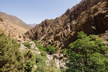 Scenic views of Les cascades de Setti Fadma waterfall near Sti Fadma along the Ourika River, near...