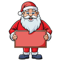 Cartoon santa claus holding a blank red rectangular sign