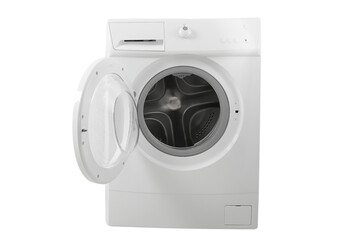 Transparent door washing machine for easy access, isolated on white, PNG