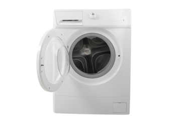 Transparent door washing machine for easy access, isolated on white, PNG