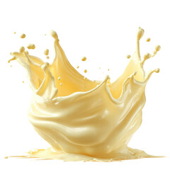 Dynamic Splash of Vanilla Yellow Milk Isolated on Transparent Background