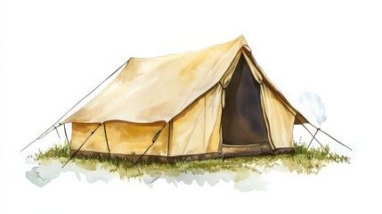 Watercolor illustration of a camping tent, ideal for logos