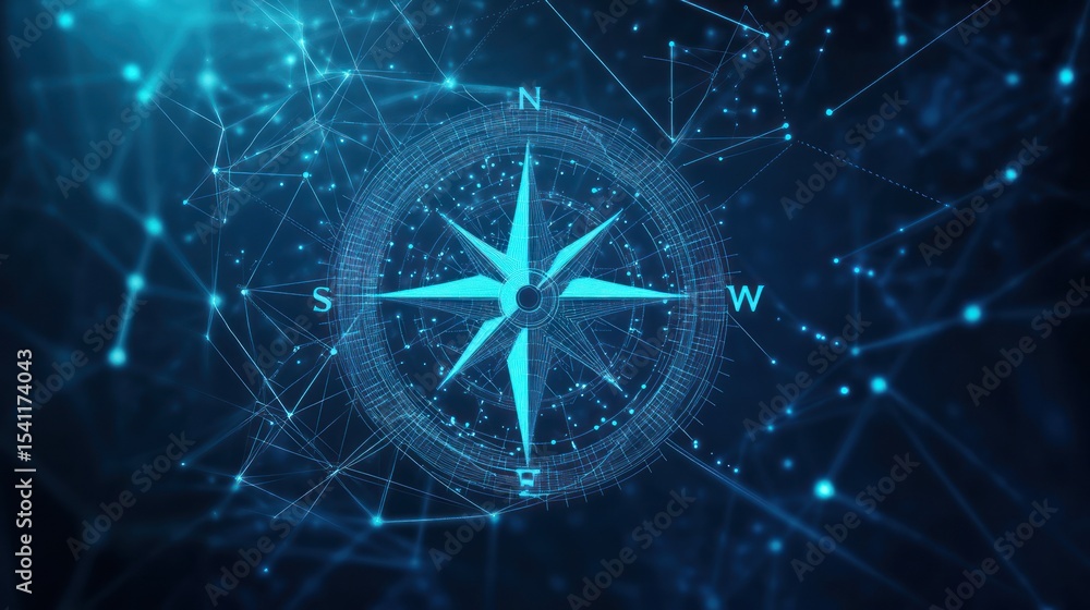 Poster digital compass rose with network connections: a blueprint for navigation and strategy