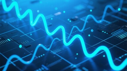 Fototapeta premium Blue Wavy Lines on a Circuit Board Background