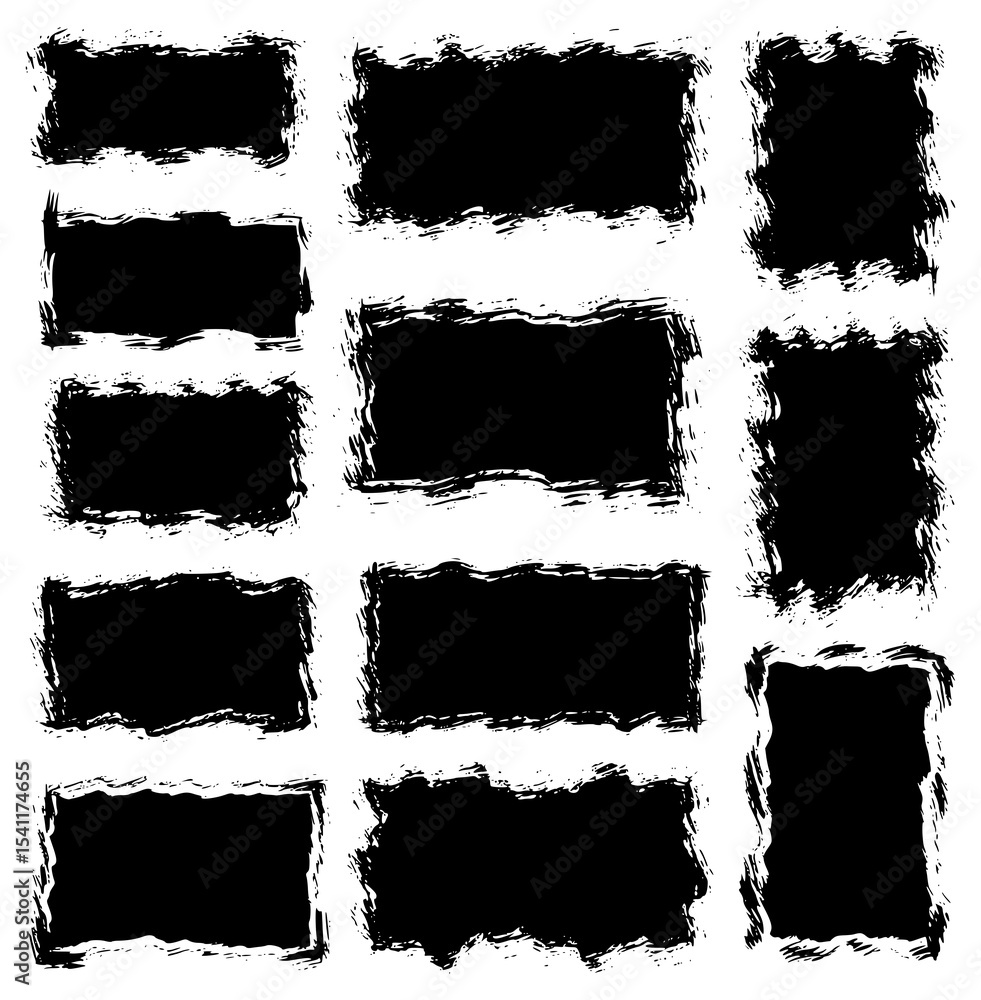Poster black vector rough edge rectangles. grunge square frames set. jagged edge torn paper background coll
