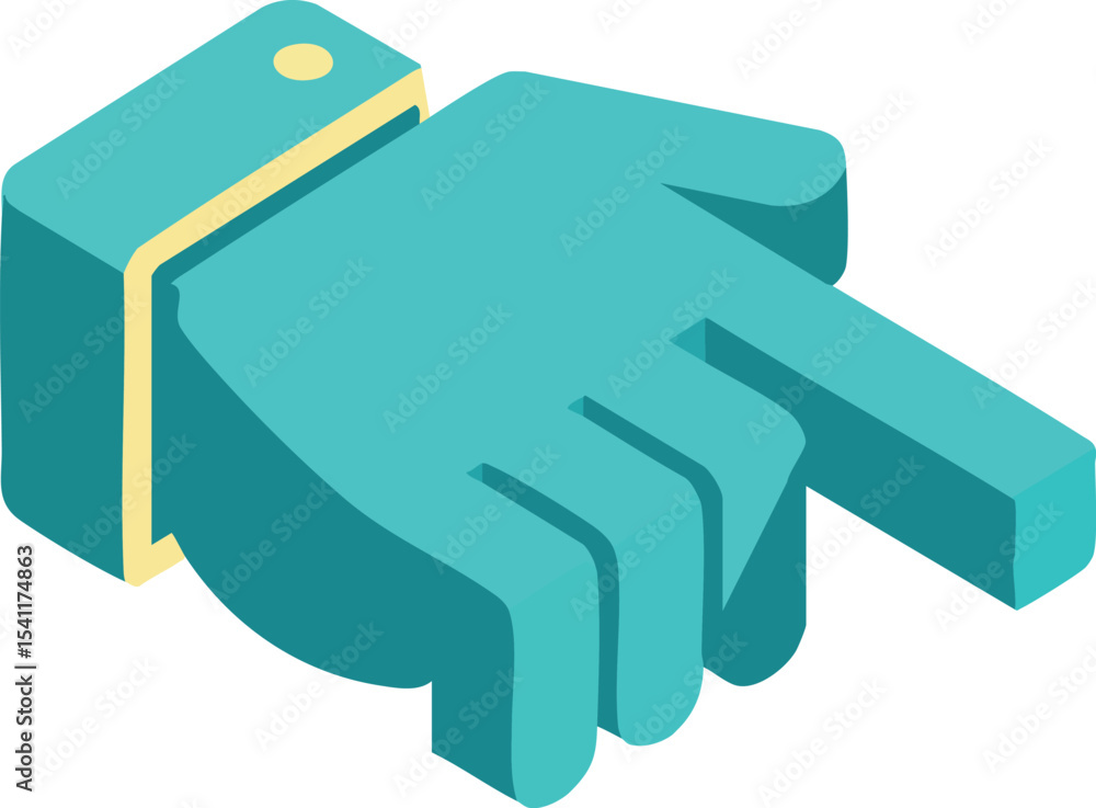 Poster isometric blue pointing hand icon with yellow cuff vector illustration design for user interface and