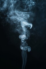 Abstract image showing a delicate, swirling plume of smoke rising against a dark background, creating a mesmerizing and ethereal atmosphere.