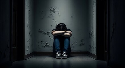 A sad woman sits alone in a dark room expressing feelings of depression and anxiety